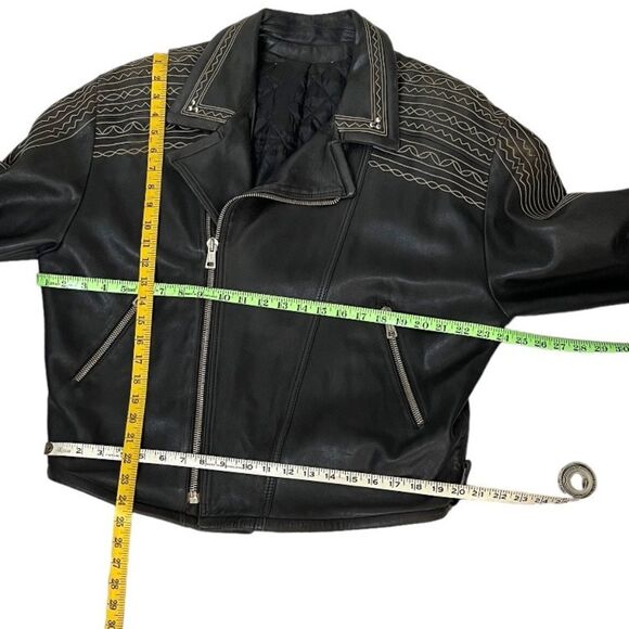 KALEKALIP  Leather Jacket Vera Pelle Embroidered Stud Design Size 50 US 40 - Picture 7 of 16
